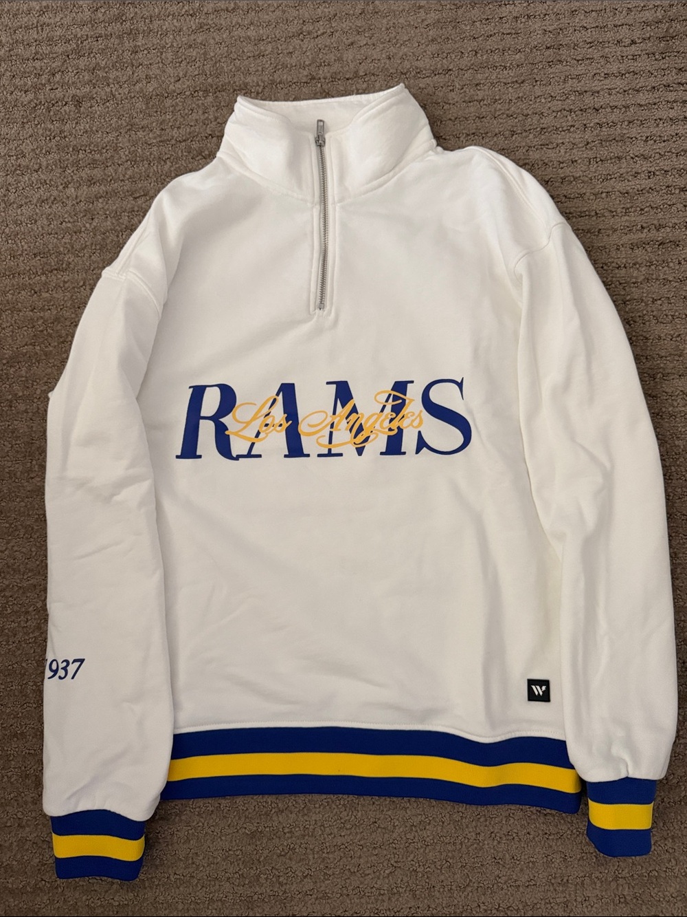 Los Angeles Rams White Quarter-Zip Pullover Hoodie